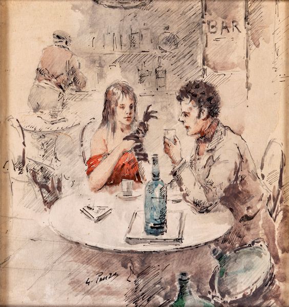 Giovanni Panza : Figure al tavolo di un bar  - Asta Asta a Tempo - Antiquariato - Associazione Nazionale - Case d'Asta italiane