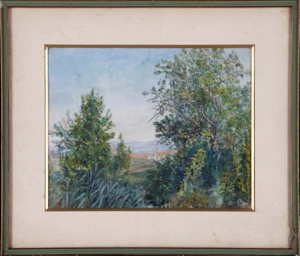 Anonimo del XIX secolo : a) Paesaggio con rovine  b) Paesaggio con paese in lontananza  - Asta Asta a Tempo - Antiquariato - Associazione Nazionale - Case d'Asta italiane