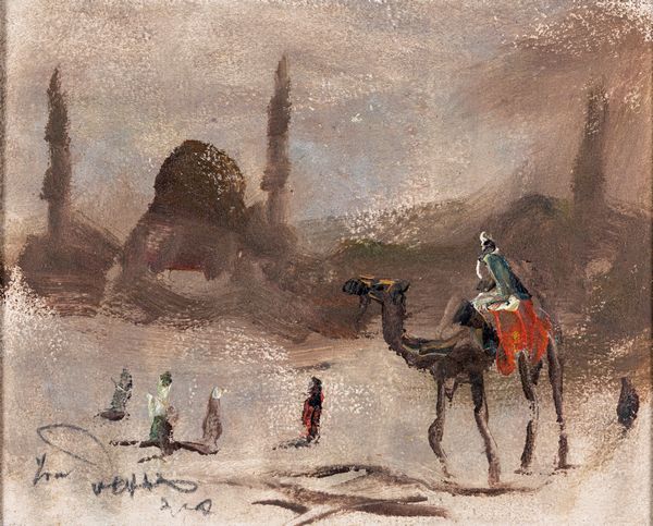 PITTORE DEL XX SECOLO : Veduta di città orientale con dromedario  - Asta Asta a Tempo - Antiquariato - Associazione Nazionale - Case d'Asta italiane