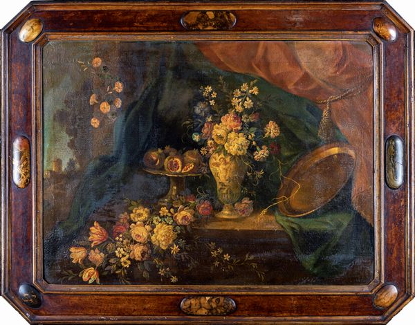 PITTORE DEL XVIII SECOLO : Natura morta di fiori e melagrane  - Asta Asta a Tempo - Antiquariato - Associazione Nazionale - Case d'Asta italiane