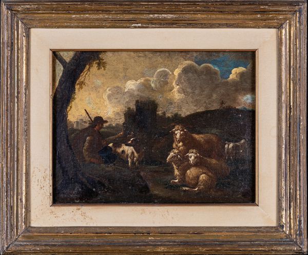 Philipp Peter Roos, Bottega di : Paesaggio con pastore e gregge  - Asta Asta a Tempo - Antiquariato - Associazione Nazionale - Case d'Asta italiane