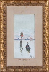 Antonio María Reyna Manescau : a) Capitello in laguna  b) Pescatori in laguna  - Asta Asta a Tempo - Antiquariato - Associazione Nazionale - Case d'Asta italiane