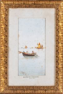 Antonio María Reyna Manescau : a) Capitello in laguna  b) Pescatori in laguna  - Asta Asta a Tempo - Antiquariato - Associazione Nazionale - Case d'Asta italiane