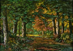 Pittore della fine del XIX secolo - Paesaggio boschivo