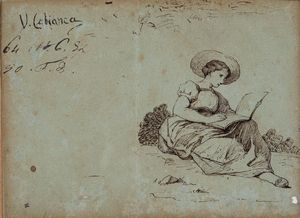 PITTORE DEL XIX SECOLO - Figura di donna che legge un libro