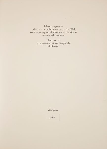 Fezzi Elda. Garibaldo Marussi. Renoir Illustrato con 21 composizioni litografiche a colori di Renoir  - Asta Asta a Tempo - Libri d'Arte e da Collezione - Associazione Nazionale - Case d'Asta italiane