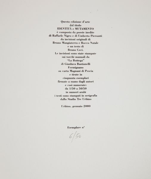 Bruno Mangiaterra - Rocco Natale. Raffaele Nigro - Umberto Piersanti. Identità e mutamento  - Asta Asta a Tempo - Libri d'Arte e da Collezione - Associazione Nazionale - Case d'Asta italiane