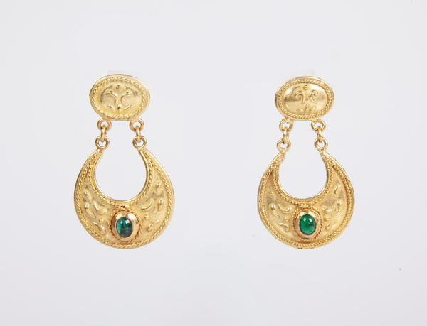 Orecchini in oro e tormalina cabochon  - Asta Asta a Tempo - Gioielli e Preziosi - Associazione Nazionale - Case d'Asta italiane