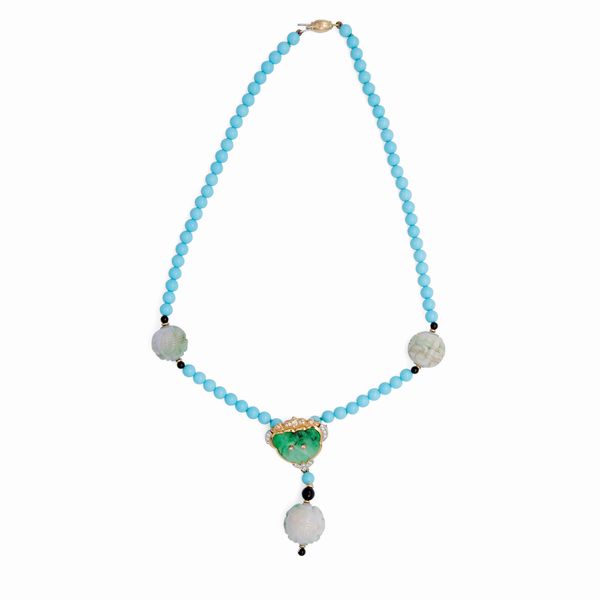 Collana in oro e pietre con pendente spilla centrale estraibile  - Asta Asta a Tempo - Gioielli e Preziosi - Associazione Nazionale - Case d'Asta italiane