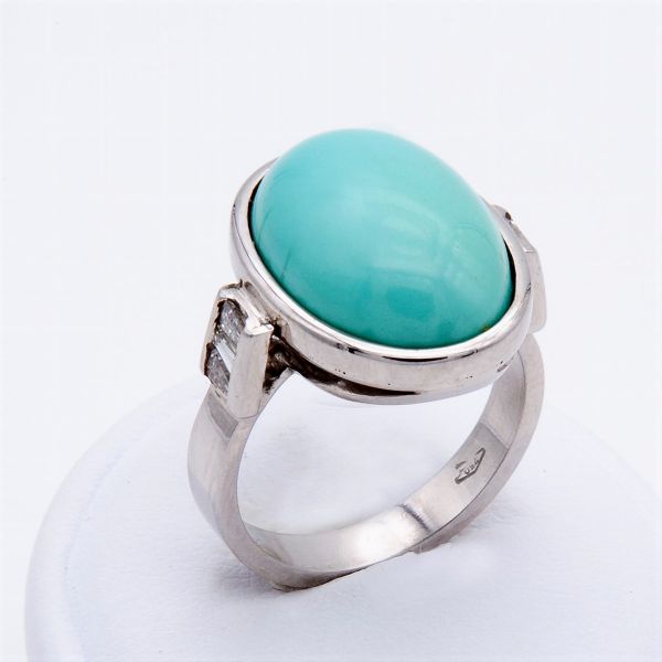 Anello in oro, turchese e diamanti laterali  - Asta Asta a Tempo - Gioielli e Preziosi - Associazione Nazionale - Case d'Asta italiane