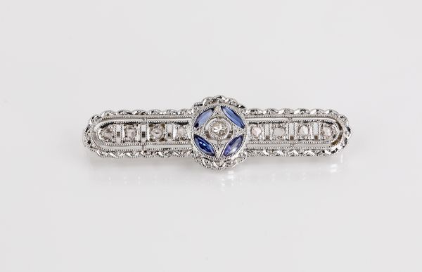 Spilla barretta decò in oro, diamanti e zaffiri  - Asta Asta a Tempo - Gioielli e Preziosi - Associazione Nazionale - Case d'Asta italiane