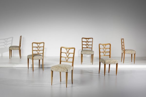 ULRICH GUGLIELMO (1904 - 1977) : nello stile di. Sei sedie  - Asta Asta 393 | DESIGN E ARTI DECORATIVE DEL NOVECENTO Online - Associazione Nazionale - Case d'Asta italiane