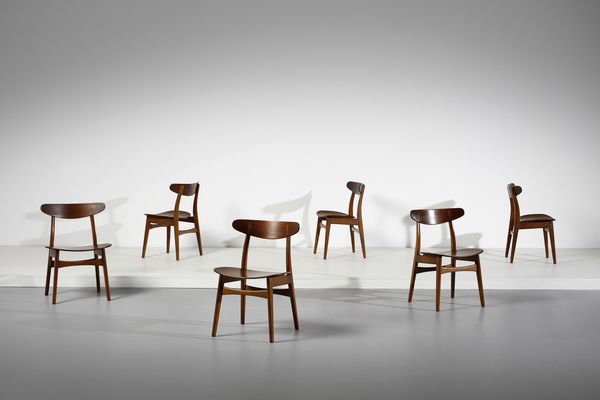 WEGNER HANS JORGEN (1914 - 2007) : Sei sedie per France & Son  - Asta Asta 393 | DESIGN E ARTI DECORATIVE DEL NOVECENTO Online - Associazione Nazionale - Case d'Asta italiane