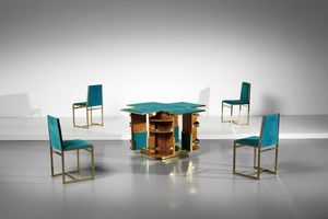 MENEGHETTI RENATO (n. 1947) - Tavolo da gioco Cubo con quattro sedie per DDD Design