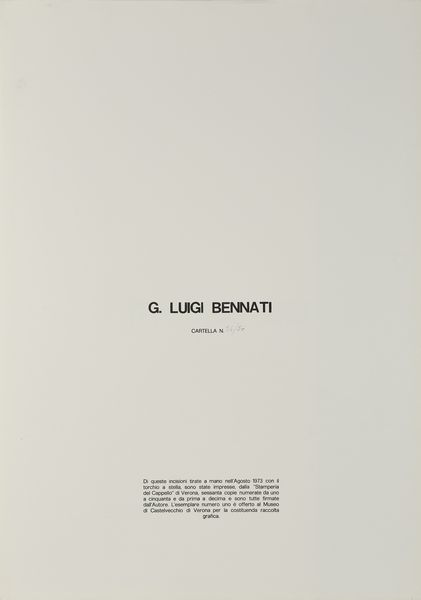 BENNATI LUIGI (n. 1929) : Cartella composta da n.3 fogli.  - Asta Asta 394 | ARTE MODERNA E CONTEMPORANEA Virtuale - Associazione Nazionale - Case d'Asta italiane
