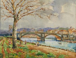 FALZONI GIULIO (1900 - 1978) - Sul greto dell'Arno.