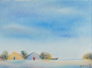 OMICCIOLI  GIOVANNI (1901 - 1975) - Capanna e barca tra i cespugli.