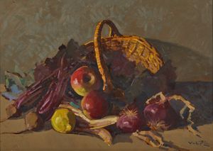 VOLPE ANGIOLO  (n. 1943) - Cesto con verdura.