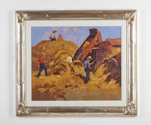 VOLPE ANGIOLO  (n. 1943) : Trebbiatori.  - Asta Asta 394 | ARTE MODERNA E CONTEMPORANEA Virtuale - Associazione Nazionale - Case d'Asta italiane