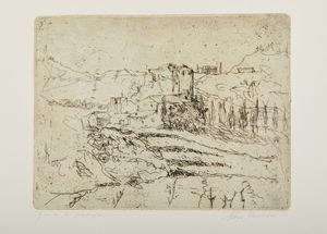 FARAONI ENZO (n. 1920) : Paesaggio con torre.  - Asta Asta 394 | ARTE MODERNA E CONTEMPORANEA Virtuale - Associazione Nazionale - Case d'Asta italiane