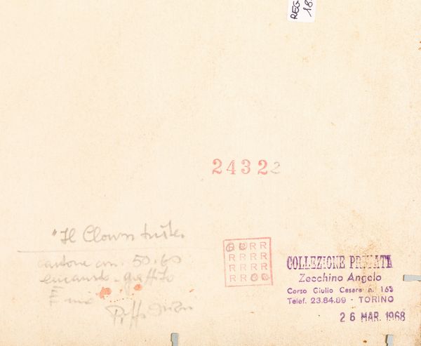 Pippo Oriani : Il clown triste  - Asta Opere di arte moderna e dalla Collezione di Eugenio Battisti - Associazione Nazionale - Case d'Asta italiane