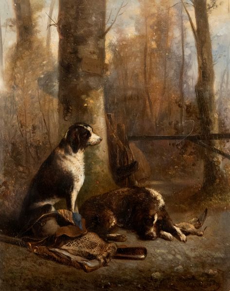 Scuola francese, secolo XIX : Cani a riposo dopo la caccia  - Asta Incanti d'arte - Associazione Nazionale - Case d'Asta italiane