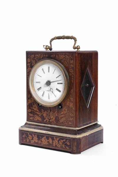 Pendola da tavolo in legno intarsiato, secolo XIX  - Asta Incanti d'arte - Associazione Nazionale - Case d'Asta italiane