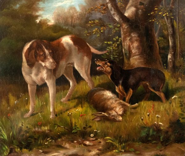 Scuola francese, secolo XIX : Cani che si contendono una preda  - Asta Incanti d'arte - Associazione Nazionale - Case d'Asta italiane