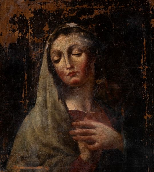 Scuola italiana, secolo XVII : Lotto composto da due dipinti raffiguranti Vergine orante e Santa in preghiera  - Asta Incanti d'arte - Associazione Nazionale - Case d'Asta italiane