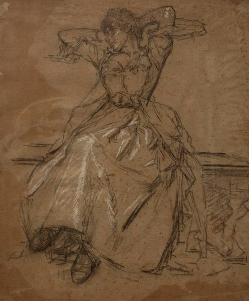Scuola italiana, secolo XIX : Studio di donna seduta  - Asta Incanti d'arte - Associazione Nazionale - Case d'Asta italiane