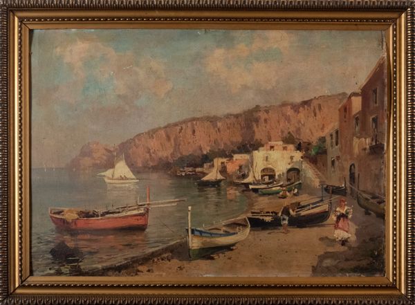 Scuola italiana, fine secolo XIX - inizi secolo XX : Scorcio della Costiera Amalfitana  - Asta Incanti d'arte - Associazione Nazionale - Case d'Asta italiane