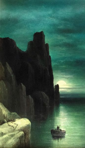 Scuola napoletana, secolo XIX : Paesaggio costiero al chiaro di luna con i faraglioni di Capri  - Asta Incanti d'arte - Associazione Nazionale - Case d'Asta italiane
