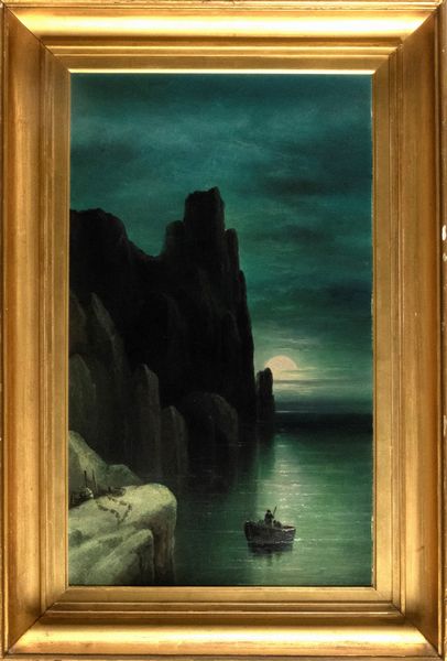 Scuola napoletana, secolo XIX : Paesaggio costiero al chiaro di luna con i faraglioni di Capri  - Asta Incanti d'arte - Associazione Nazionale - Case d'Asta italiane