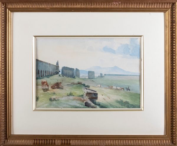 Scuola romana, secolo XX : Veduta dell'Acquedotto Claudio a Roma  - Asta Incanti d'arte - Associazione Nazionale - Case d'Asta italiane