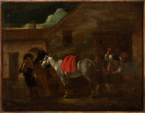 Pittore bambocciante, secolo XVII : Il maniscalco  - Asta Incanti d'arte - Associazione Nazionale - Case d'Asta italiane