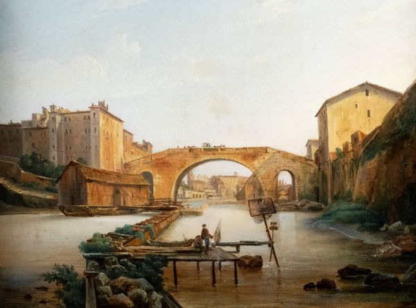 Scuola romana, secolo XIX : Roma, veduta dell'antico Ponte Cestio con l'Isola Tiberina  - Asta Incanti d'arte - Associazione Nazionale - Case d'Asta italiane
