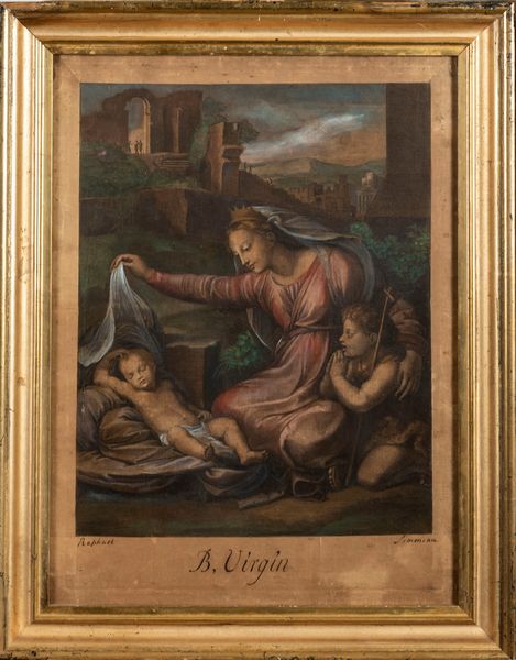 Acquaforte raffigurante Madonna con Bambino e San Giovannino, da Raffaello  - Asta Incanti d'arte - Associazione Nazionale - Case d'Asta italiane