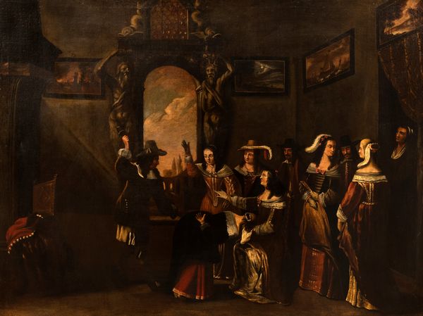 Pittore spagnolo attivo a Roma, secolo XVII : Coppia di scene di palazzo  - Asta Incanti d'arte - Associazione Nazionale - Case d'Asta italiane