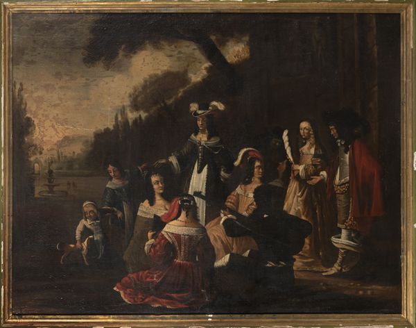 Pittore spagnolo attivo a Roma, secolo XVII : Coppia di scene di palazzo  - Asta Incanti d'arte - Associazione Nazionale - Case d'Asta italiane