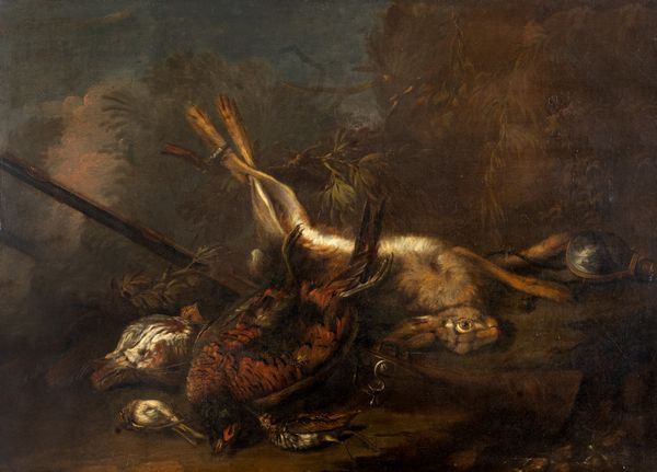 Scuola fiamminga, secolo XVII : Trofeo di cacciagione  - Asta Incanti d'arte - Associazione Nazionale - Case d'Asta italiane