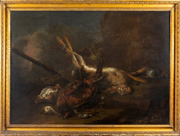 Scuola fiamminga, secolo XVII : Trofeo di cacciagione  - Asta Incanti d'arte - Associazione Nazionale - Case d'Asta italiane