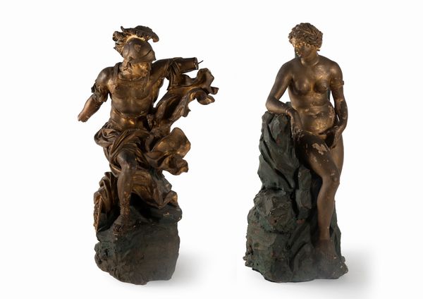 Scuola italiana, secolo XVII : Gruppo scultoreo in terracotta dipinta raffigurante Perseo e Andromeda  - Asta Incanti d'arte - Associazione Nazionale - Case d'Asta italiane