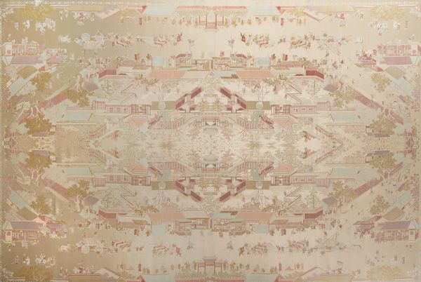 Grande pannello in seta bianca e rosa con scene di palazzo, Cina secolo XX  - Asta Incanti d'arte - Associazione Nazionale - Case d'Asta italiane