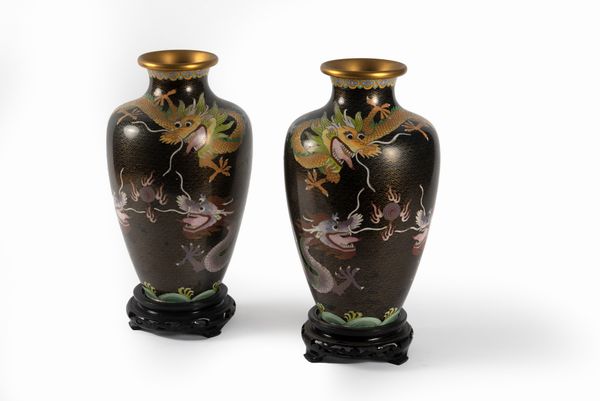 Coppia di vasi in smalto cloisonn con draghi, Cina secolo XX  - Asta Incanti d'arte - Associazione Nazionale - Case d'Asta italiane