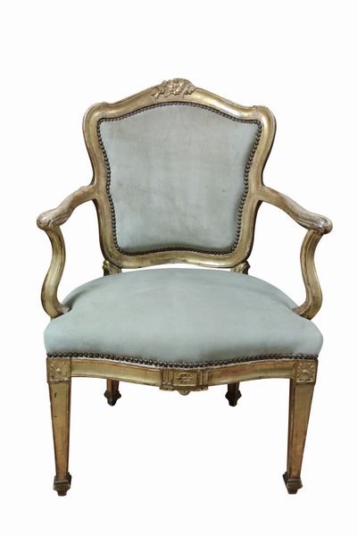 Poltrona in legno dorato, fine secolo XVIII  - Asta Incanti d'arte - Associazione Nazionale - Case d'Asta italiane