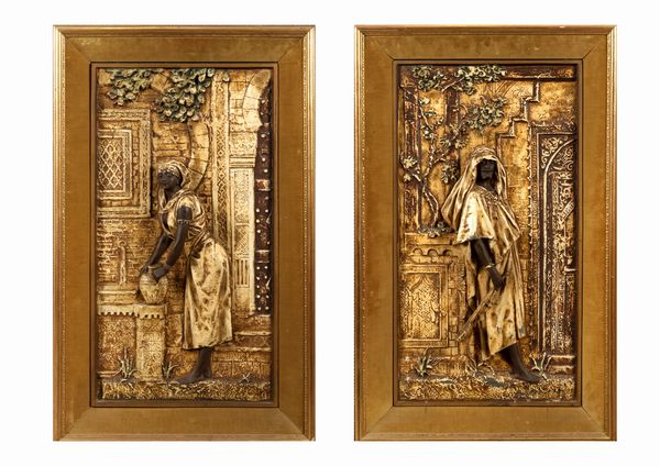 Coppia di altorilievi in metallo laccato e dipinto a soggetto orientalista, secolo XIX  - Asta Incanti d'arte - Associazione Nazionale - Case d'Asta italiane