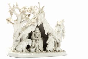 Gruppo scultoreo in porcellana bianca raffigurante famiglia di contadini in inverno, fine secolo XIX - inizi secolo XX  - Asta Incanti d'arte - Associazione Nazionale - Case d'Asta italiane