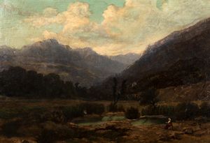 Scuola italiana, secolo XIX : Paesaggio laziale  - Asta Incanti d'arte - Associazione Nazionale - Case d'Asta italiane