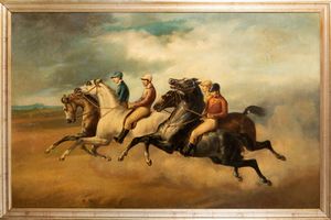 Scuola italiana, secolo XIX : Corsa di cavalli  - Asta Incanti d'arte - Associazione Nazionale - Case d'Asta italiane