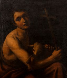 Pittore caravaggesco, prima metà del secolo XVII : San Giovannino  - Asta Incanti d'arte - Associazione Nazionale - Case d'Asta italiane